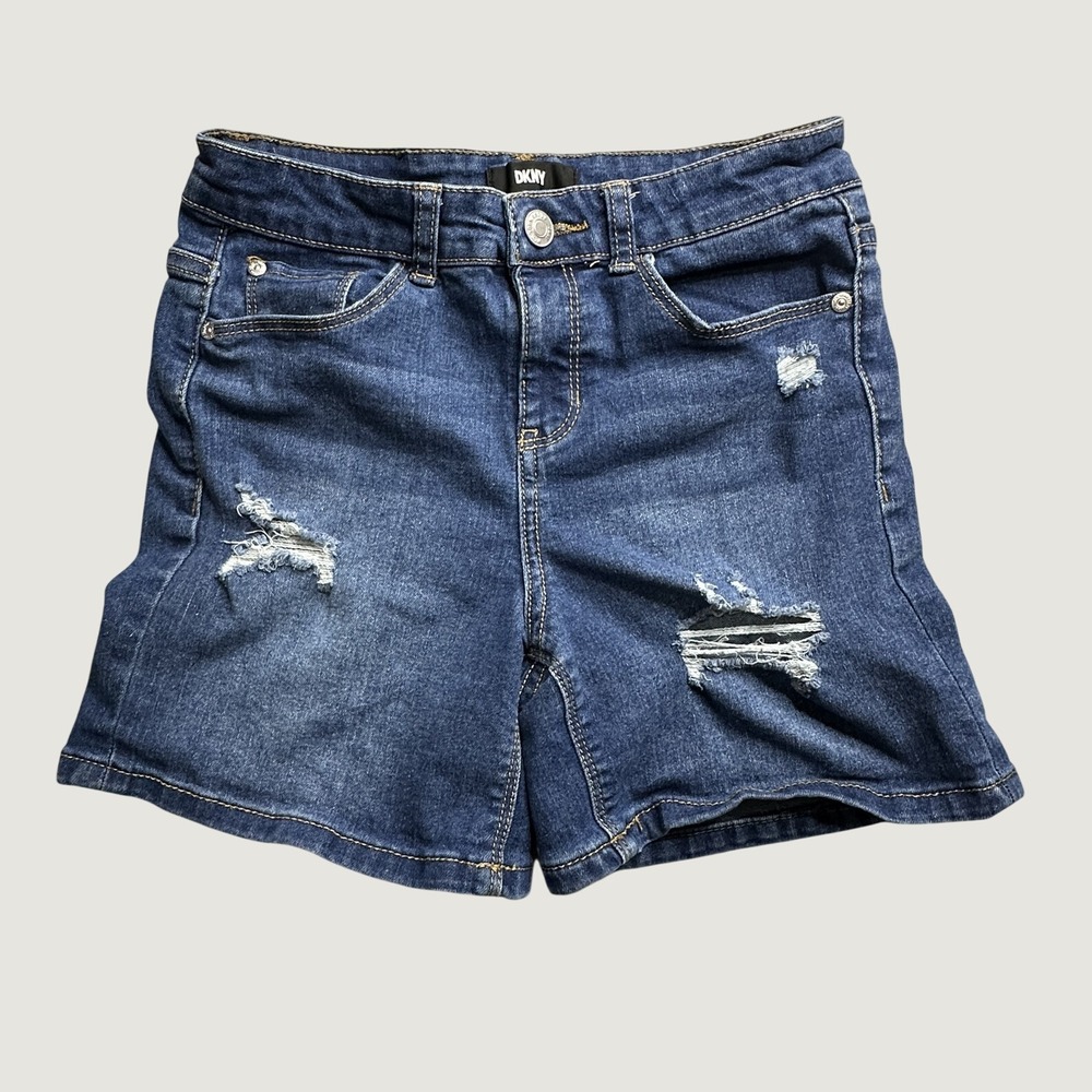 DKNY Jeans Shorts Girls 10 Blue Distressed Denim Stretch V79165DG Casual Bermuda
